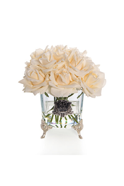 BUON ODORE PİRİNÇ AYAK CAM SILVER GÜL KREM EV PARFUMU 13 GÜL