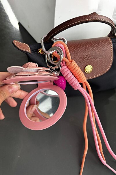 TAKIŞTIR Pink Color Flower and Heart Figured Mirror Detailed Bag Charm/ Keychain
