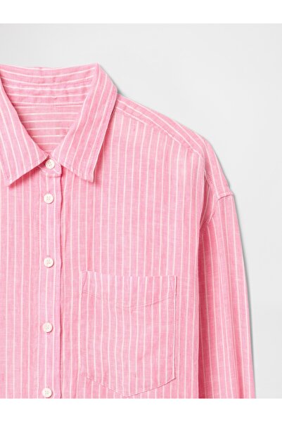 GAP Kadın Çizgili %100 Keten Relaxed Gömlek
