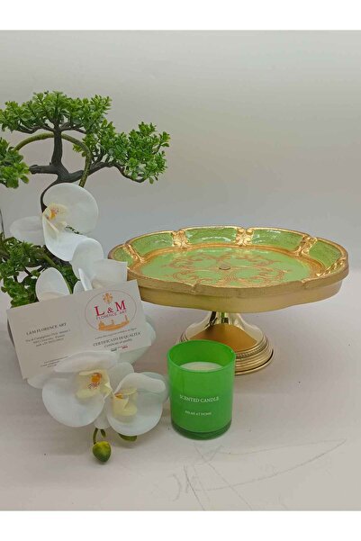 L&M FLORENCE ART حامل صينية خشبي أخضر من L&M Italian Zaria مع حامل معدني