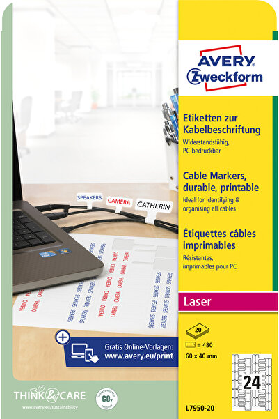Avery Zweckform Etichete L7950-20, 60 x 40 mm, pentru cabluri, rezistente la intemperii
