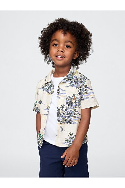 GAP Erkek Bebek Bej Keten-Pamuk Karışımlı Cabana Gömlek