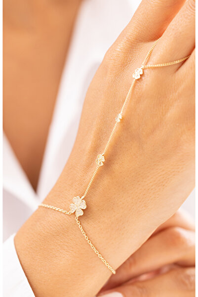 Zeyd Jewelry Şans Sembolü Taşlı Yonca Tasarım 14 Ayar Altın Şahmeran