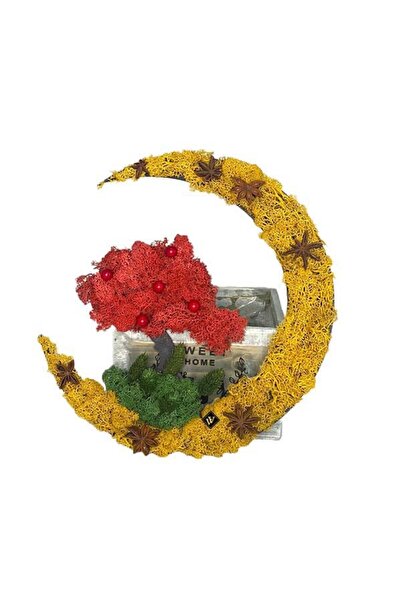 velve Copacul vietii, tablou cu licheni si alte accesorii, rosu - verde - gal...