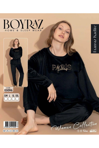 BOYRAZ 03096 Set de pijamale cu mâneci lungi din țesătură din catifea franceză