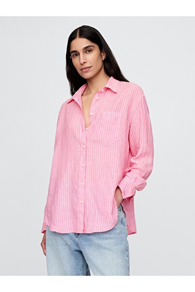 GAP Kadın Çizgili %100 Keten Relaxed Gömlek