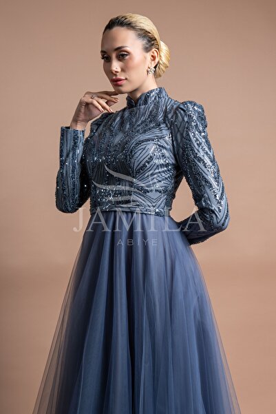 Lovely Dress Payetli Tül Uzun Prenses Abiye Elbise