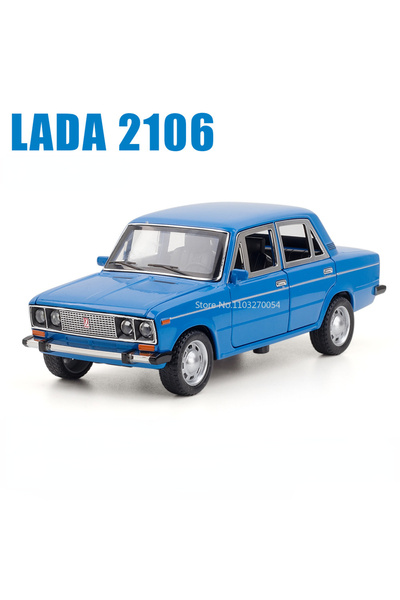 Choice لعبة سيارة LADA 2106 زرقاء بمقياس 1/24 مصنوعة من سبائك معدنية، هيكل معدني، باب يمكن فتحه، صوت سحب للخلف، سيارة لعبة L