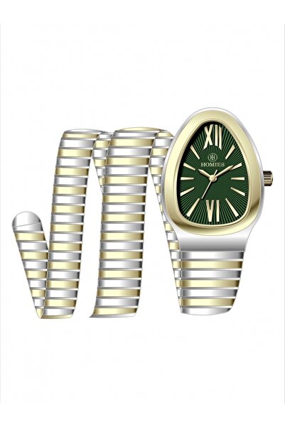 Homies Snake Model Women's Wristwatch Gold Silver Green Color Steel Band Boxed Gift Bracelet Hm6Fwc1