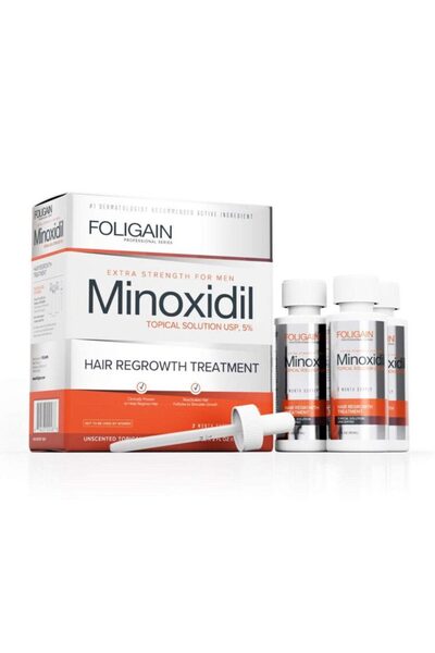 FOLIGAIN Solutie Minoxidil 5% tratament pentru cresterea parului si barbii, 3 flacoane + o pipeta