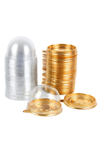 Choice 50 قطعة ذهبية، 50 قطعة صغيرة شفافة من علب الكيك، علبة كب كيك، علبة تغل...