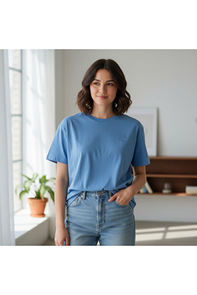 MEYHOME Μπλουζάκι με στρογγυλή λαιμόκοψη και κοντό μανίκι από χτενισμένο βαμβ...