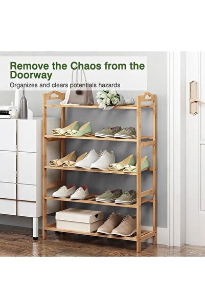 Saharaz Bamboo Shoe Rack,5 Tier Shoe Organizer Free Standing Shelf for Hallway Entryway Closet Bedroom