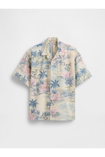 GAP Erkek Çocuk Bej Relaxed Keten Karışımlı Gömlek