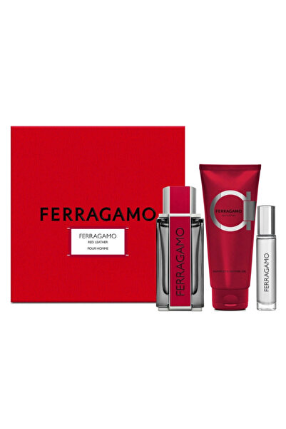 Salvatore Ferragamo Ferragamo Red Leather Pour Homme For Men Set