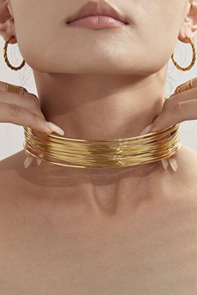 TAKIŞTIR Altın Renk Metal Choker Kolye