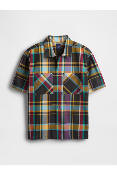 GAP Erkek Siyah Karma Kareli Oxford Gömlek