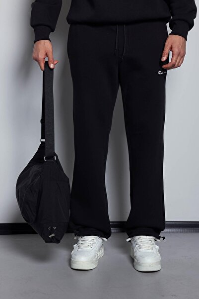 ablukaonline Men's Adjustable Leg Elastic Basic Baggy Fit Tracksuit Black