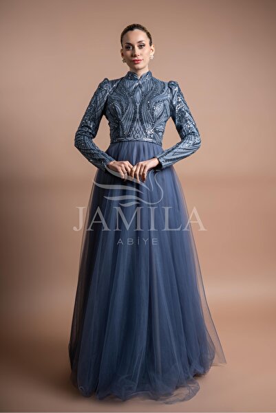 Lovely Dress Payetli Tül Uzun Prenses Abiye Elbise
