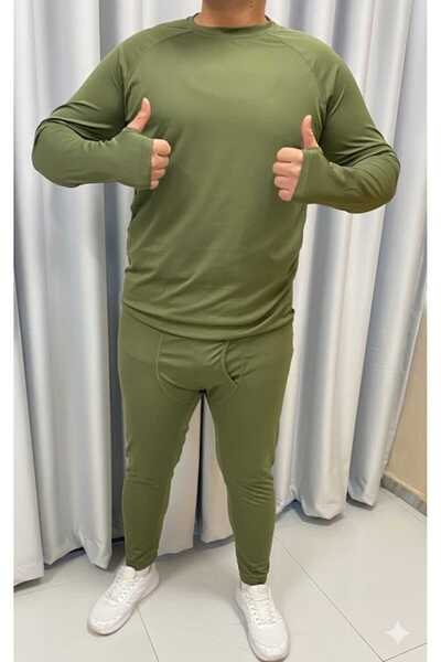 LUCKY Військовий зелений бавовняний термокомплект | чоловічі термошорти та майка з шерстю