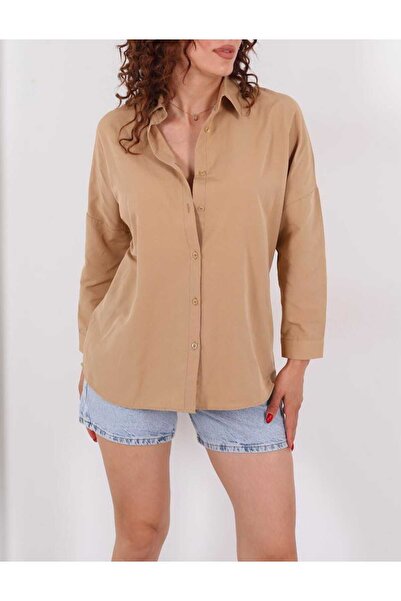 is berceste ETEĞİ OVAL KADIN OVERSİZE GÖMLEK