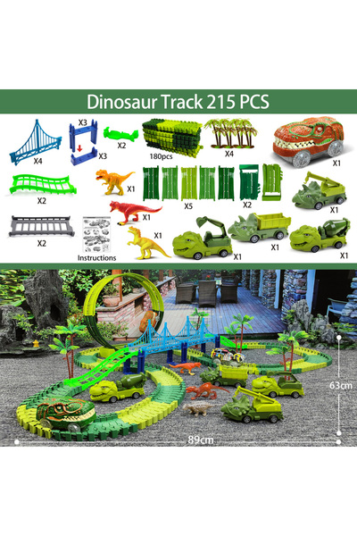 Choice مجموعة من 215 قطعة من مسارات الأطفال الكهربائية السحرية لتسلق الديناصورات لعبة سيارة هندسية للأطفال