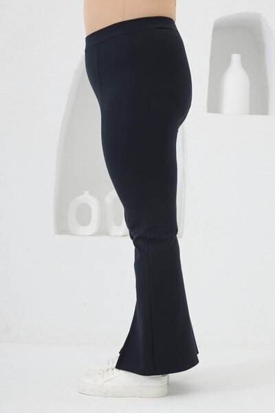 RMG Plus Size Leggings with Leg Slits Detail Navy Blue