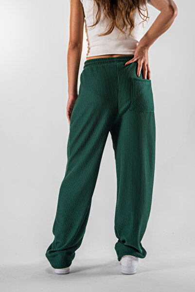 Superbluemexico Women's Ribbed Khaki Baggy Pants