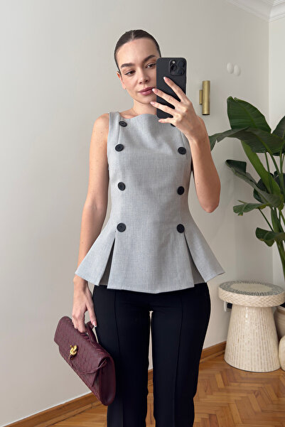 MAGARDE Блуза с копчета отпред от висококачествена материя - СИВА