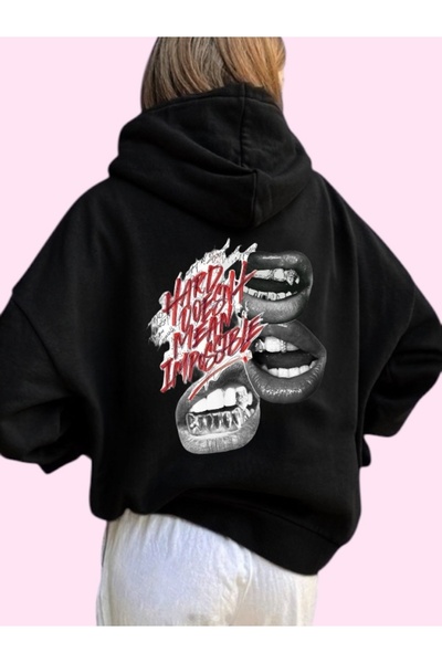 ArtYus Unisex Lip-Colored Custom Printed Cotton Oversize Hooded Sweatshirt