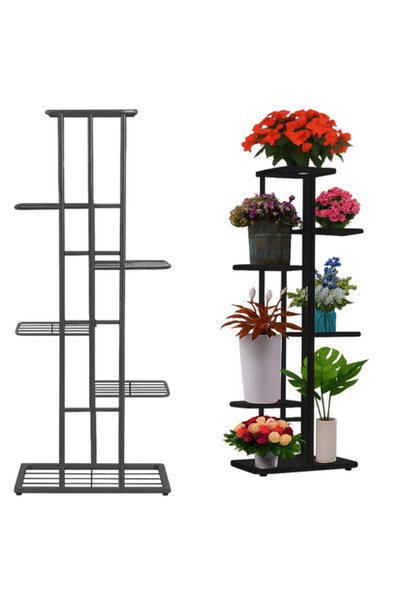 zola Suport metalic pentru ghivece, 7 suporturi, greutate suportata 20 kg, fier, 41 x 22 x 106 cm, negru