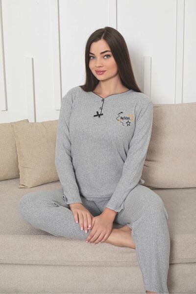 Asel Women's Report Interlock Fabric Long Sleeve Pajama Set