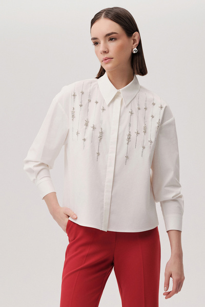 Exquise Stone Detailed Long Sleeve Regular Bone Shirt