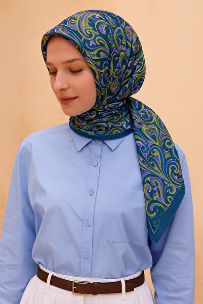 Belli Eșarfă din mătase pură Tivil 4222 - 59 Bleumarin cu model abstract