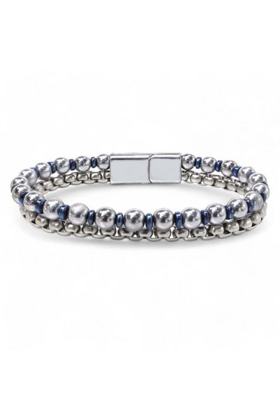 FM Silver and Blue Hematite Bracelet with Steel Chain 31832B21D3