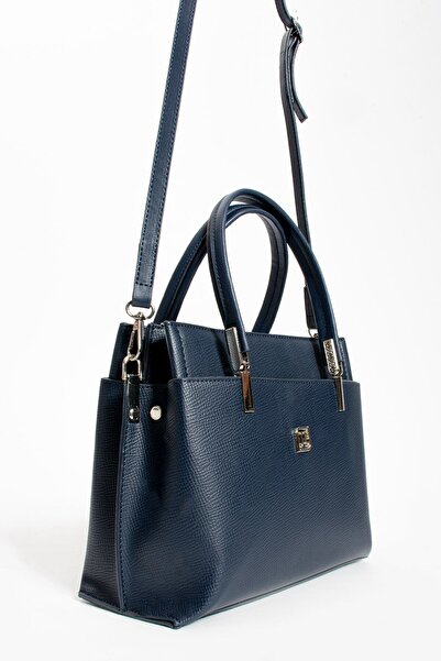 Just Polo 5 Compartment Plain Leather Medium Size Women's Shoulder Bag 5026 Navy Blue Color
