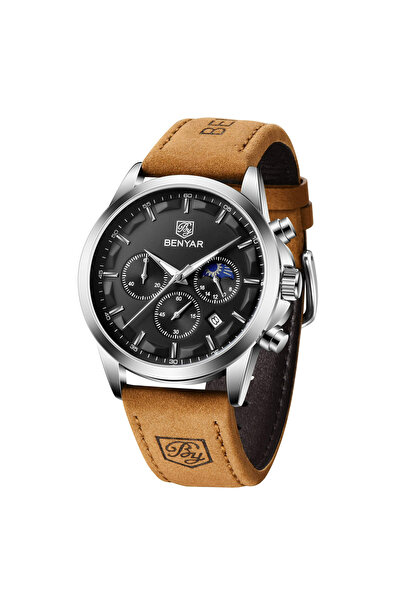 Benyar Ανδρικό Ρολόι Elegant Quartz Χρονογράφος Casual Δέρμα