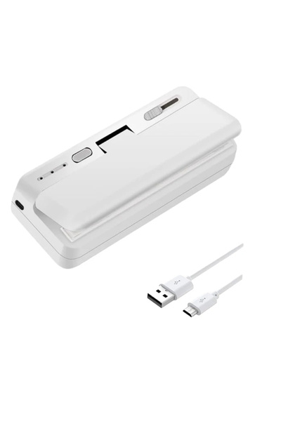 Choice آلة ختم الأكياس البلاستيكية الصغيرة البيضاء 2 في 1، آلة ختم أكياس الطعام المحمولة، قابلة لإعادة الشحن عبر USB