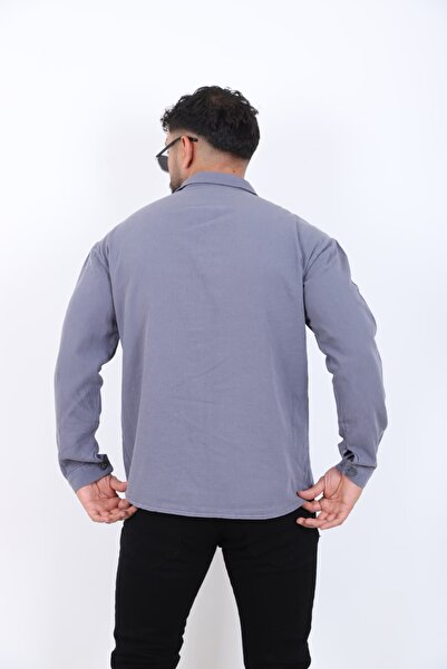 blayn jeans Ανδρικό μακρυμάνικο πουκάμισο με εφέ λινό oversized κομμάτια