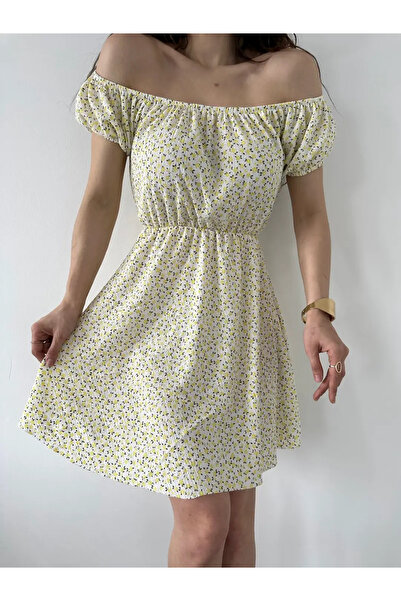 Genel Markalar Yazlık Madonna Yaka Çiçek Desenli Krinkıl Elbise