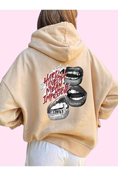 ArtYus Unisex Lip-Colored Custom Printed Cotton Oversize Hooded Sweatshirt