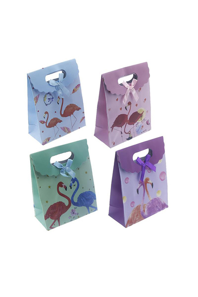 mutlu adım 12 Adet 12x16cm Karışık Renkte Flamingo Karton Çanta