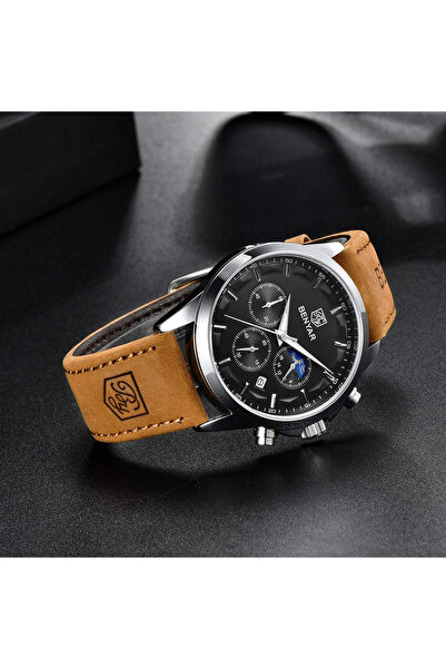 Benyar Ανδρικό Ρολόι Elegant Quartz Χρονογράφος Casual Δέρμα