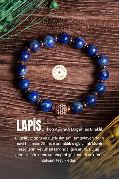 Alp Doğal Taş Sertifikalı Lapis Lazuli Doğal Taş Zirkon Aparatlı Bileklik