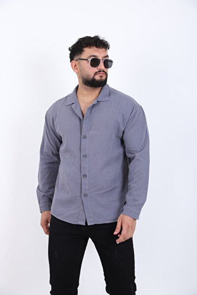 blayn jeans Ανδρικό μακρυμάνικο πουκάμισο με εφέ λινό oversized κομμάτια