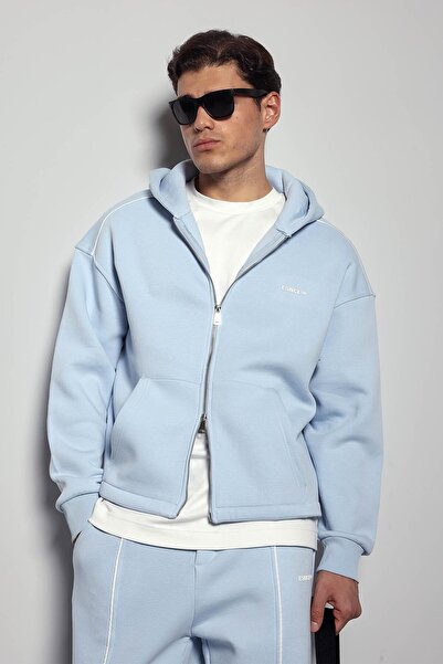 ablukaonline Ανδρικό σετ φόρμας με φερμουάρ και κουκούλα σε ανοιχτό μπλε χρώμα