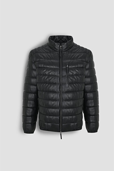 Defelli Pufy Şişme Erkek Siyah Deri Mont 102