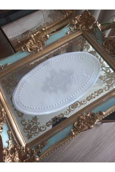 sevim çeyiz tasarım 14x25 cm Kişiye özel harf işlemeli oval nişan/söz tepsi ö...