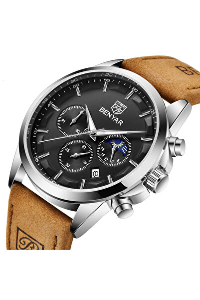 Benyar Ανδρικό Ρολόι Elegant Quartz Χρονογράφος Casual Δέρμα