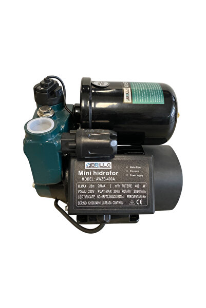 Brillo Mini hidrofor 400W, 2 mc/h, 28m refulare, 8m absorbtie, bobinaj cupru, carcasa fonta